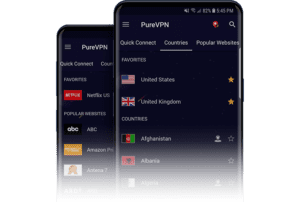 PureVPN Android app on mobile device