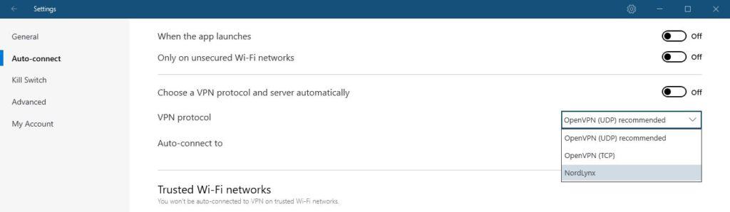 WireGuard VPN settings in NordVPN Windows app