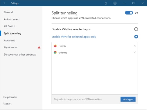 NordVPN Split Tunneling