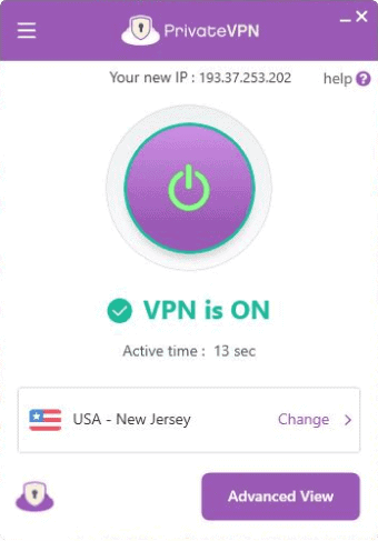 PrivateVPN connected to New Jersey IP