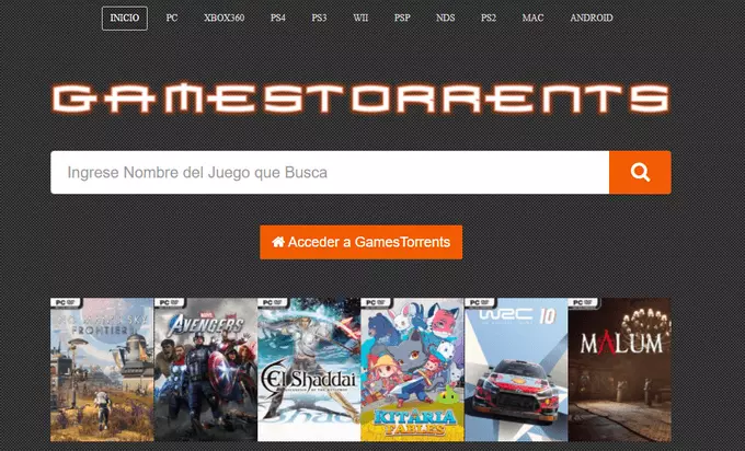 Homepage of GamesTorrents