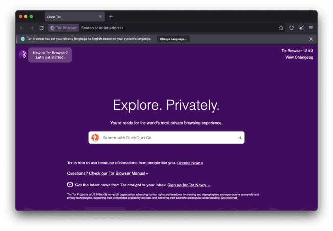 Tor Browser Explore Privately screen
