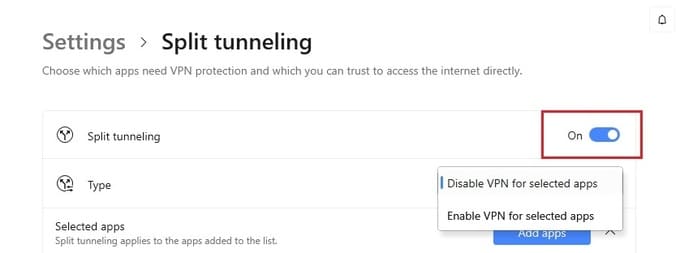 Step 4. Enable split tunneling for specific apps