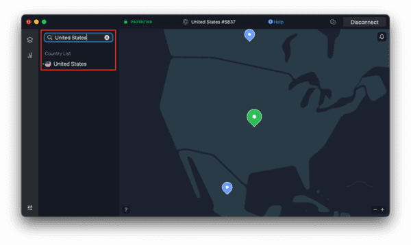 Step 3. Connected VPN to the United State server