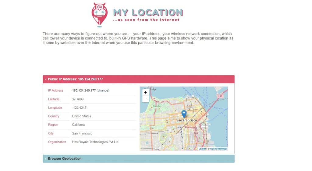 San Francisco location on MYLocation website