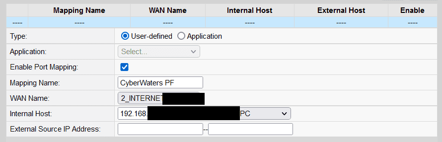 Internal IP address settings in port forwarding