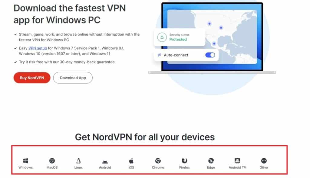 NordVPN Website Homepage With All devices