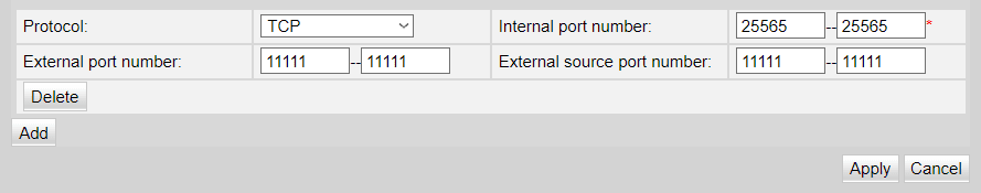 UDP and TCP settings for port forwarding