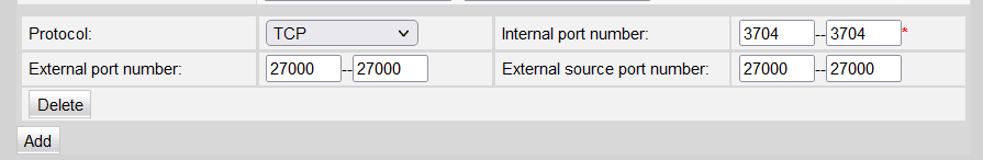 Step 4. Enter internal and external port numbers