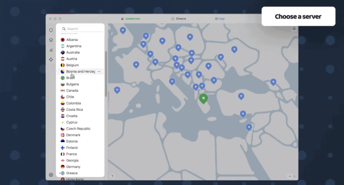 NordVPN connected to a P2P server