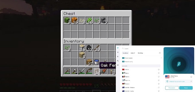 Playing Minecraft using Surfshark