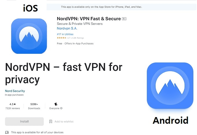 NordVPN app store and android store apps