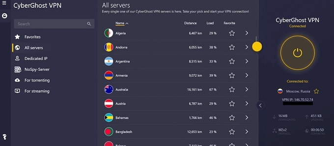 VPN connected to a Russian server