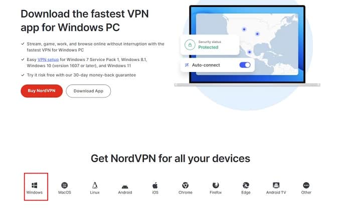 Download NordVPN page