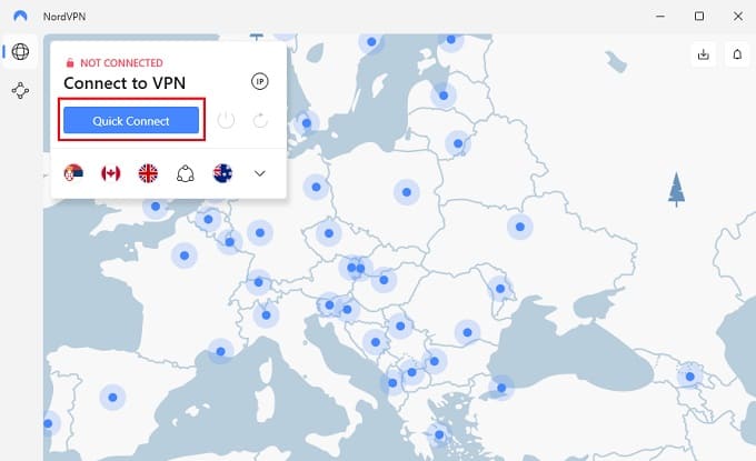 Connect to VPN server screen in NordVPN app