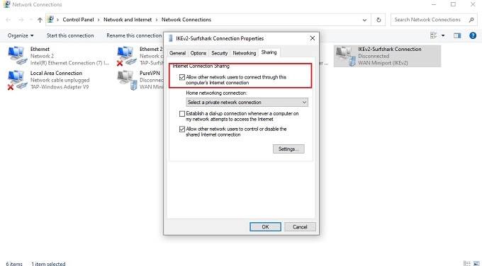 Selecting VPN adapter in Windows