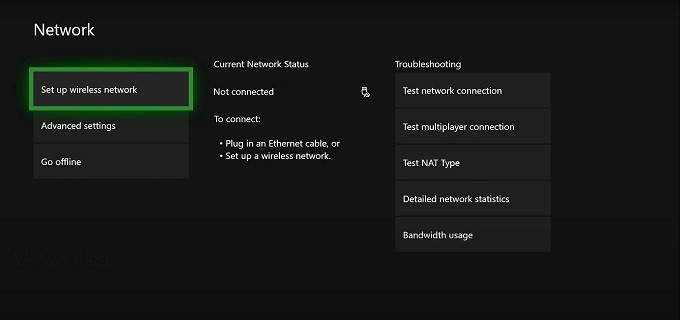 Wireless network settings on Gaming console