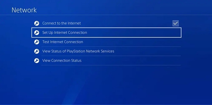 Internet connection settings on gaming console