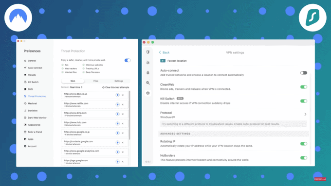 NordVPN and Surfshark torrenting settings comparison