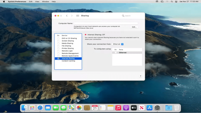 MacOS Hotspot settings