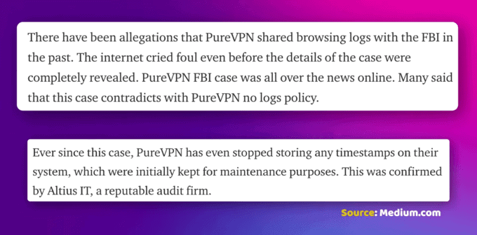 PureVPN's no logs policy allegations 
