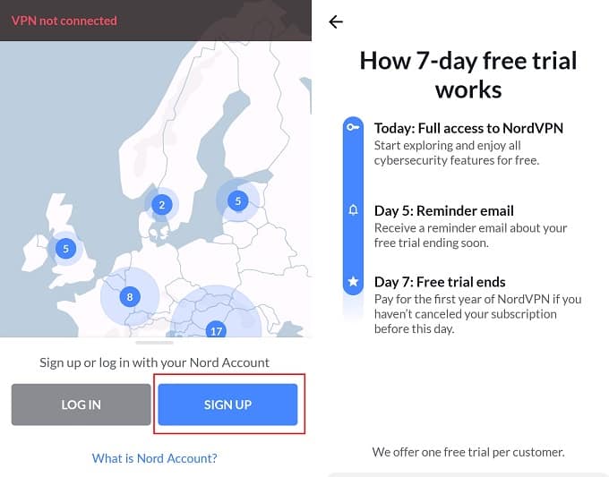 NordVPN Free Trial on Android