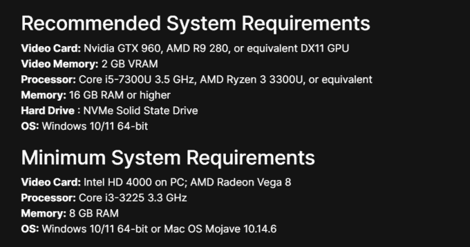 Recommended system requirements for Fortnite