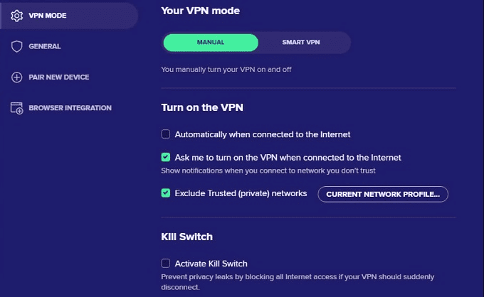 Avast VPN app interface