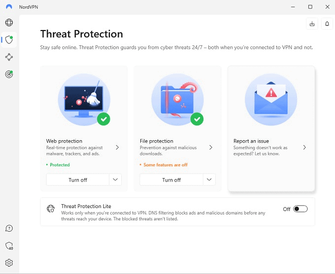 NordVPN Threat Protection app interface