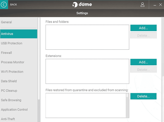 Panda Dome Antivirus app interface