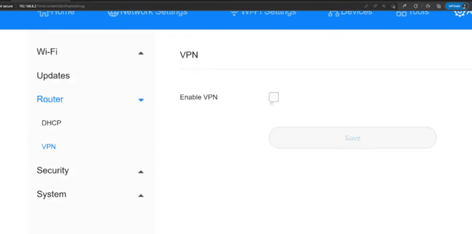 VPN settings on a router