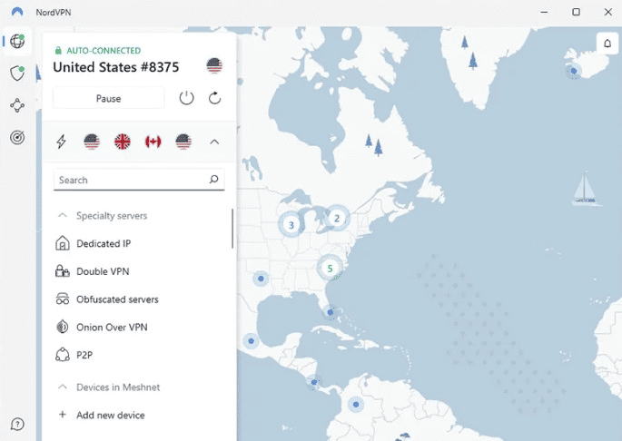 NordVPN connected to the USA server