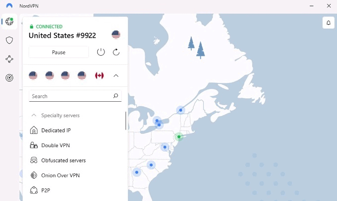 NordVPN connected to United States server
