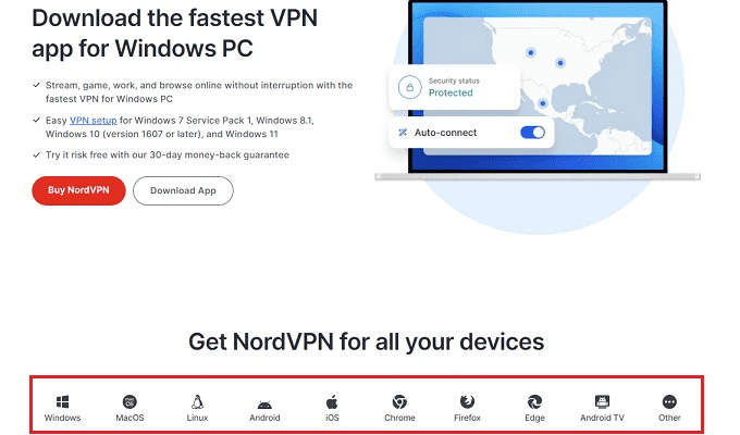 NordVPN for Windows download page