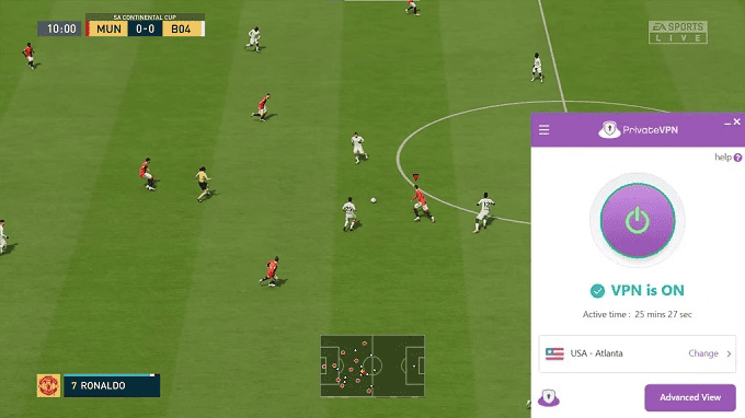 Playing FIFA with PrivateVPN