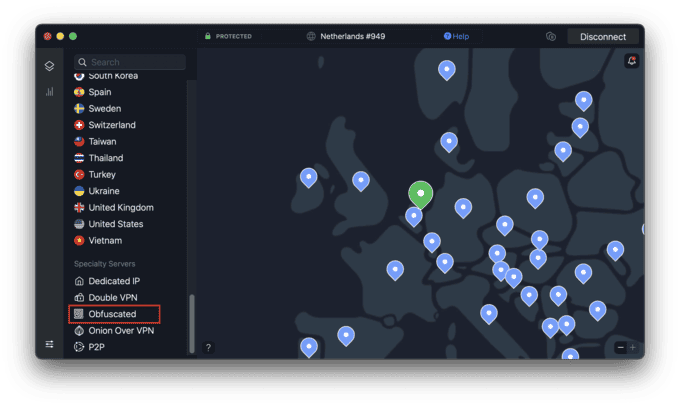 NordVPN connected to Obfuscated Server